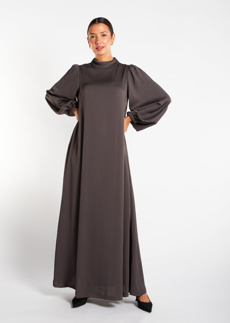 Balloon Sleeve Abaya Charcoal 1