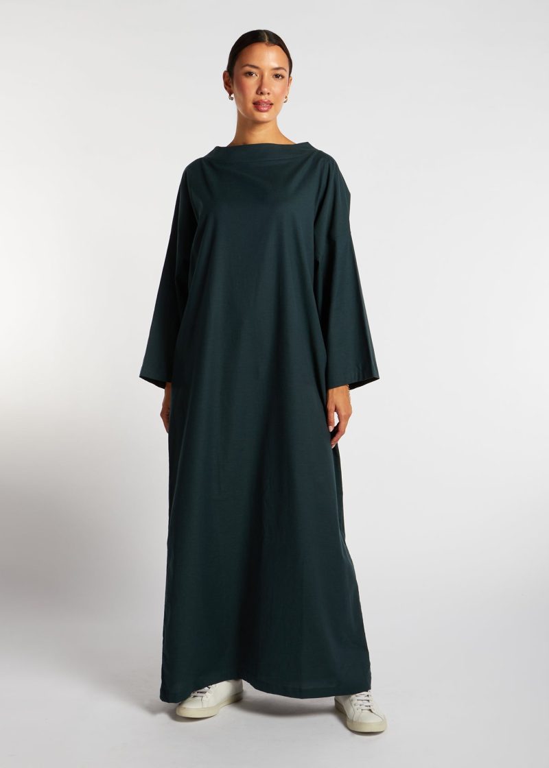 Boat Neck Cotton Abaya Green 1