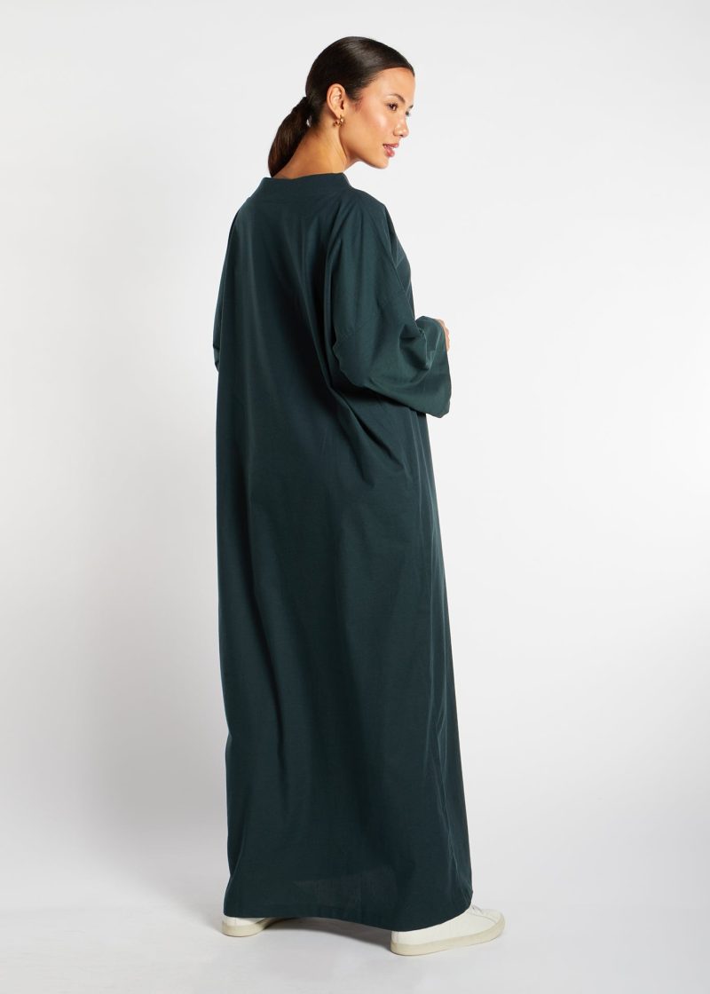 Boat Neck Cotton Abaya Green 2