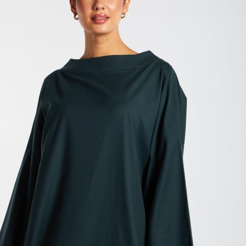 Boat Neck Cotton Abaya Green 3