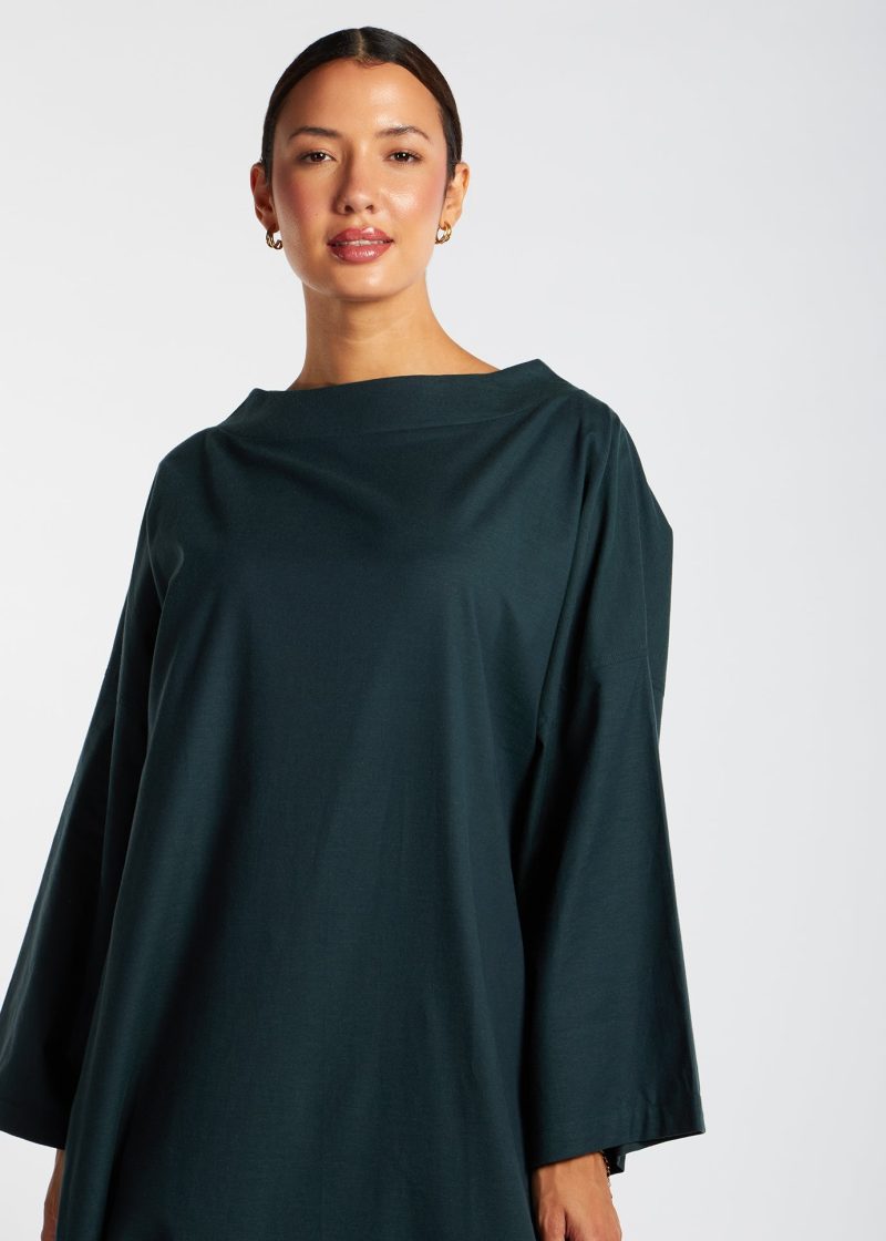 Boat Neck Cotton Abaya Green 3