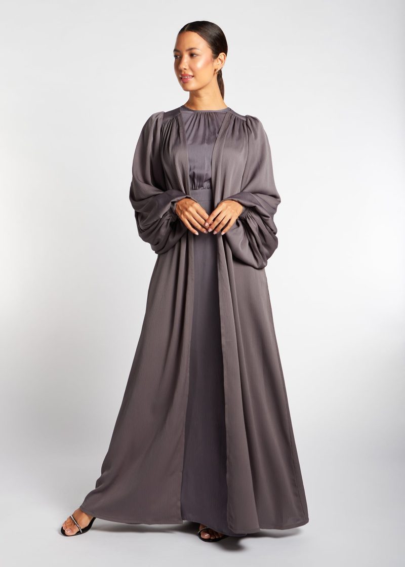 Crinkle Open Abaya Charcoal 1