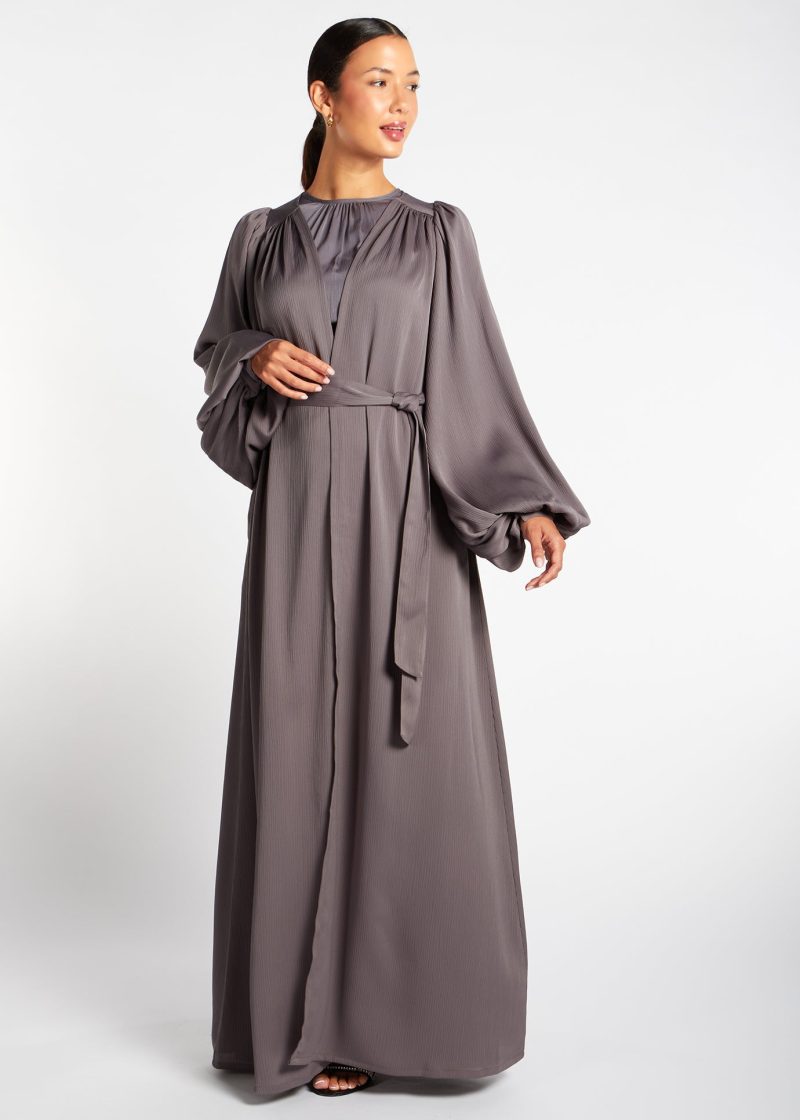 Crinkle Open Abaya Charcoal 2