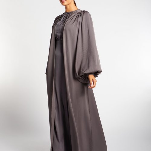 Crinkle Open Abaya Charcoal 3