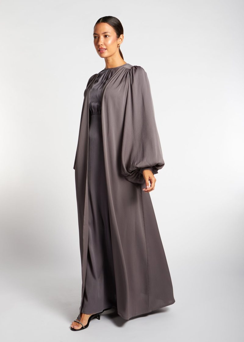 Crinkle Open Abaya Charcoal 3