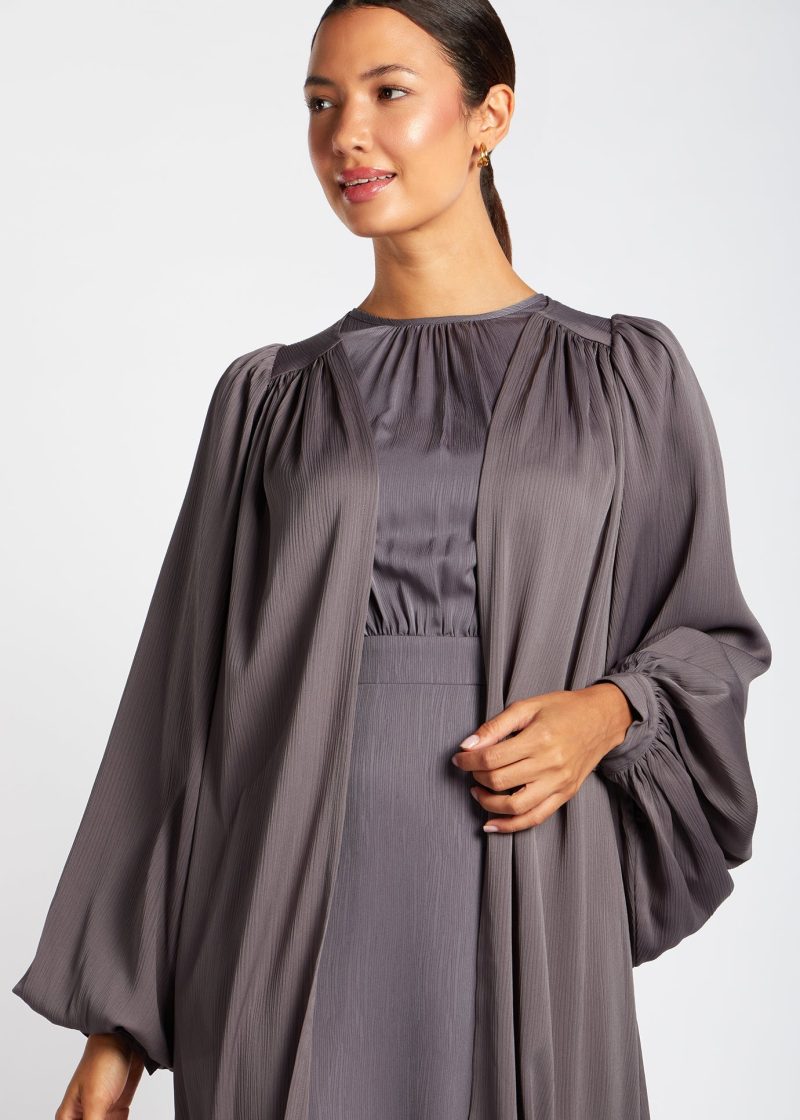 Crinkle Open Abaya Charcoal 9