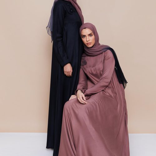 Crochet Flare abaya Black Rosewood DUO