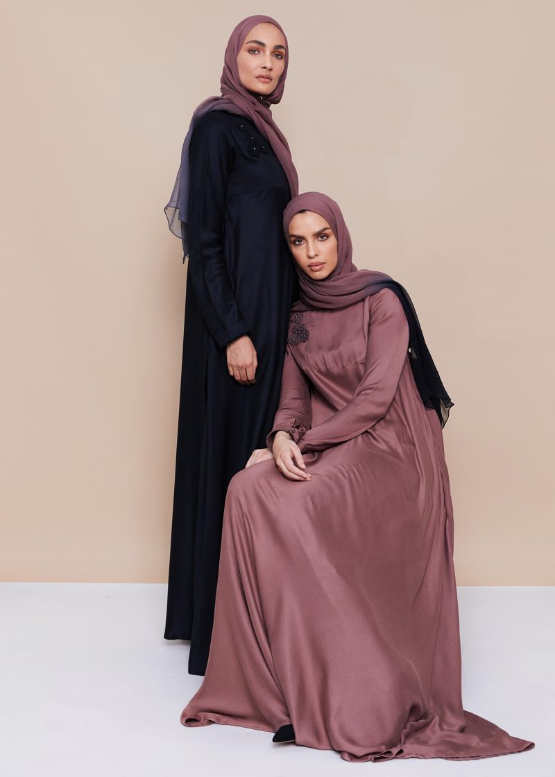 Crochet Flare abaya Black Rosewood DUO