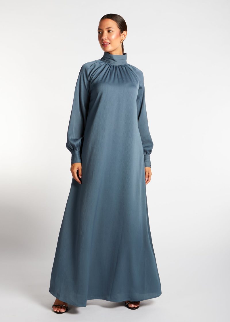 Crystal Blue Pleat Abaya 1