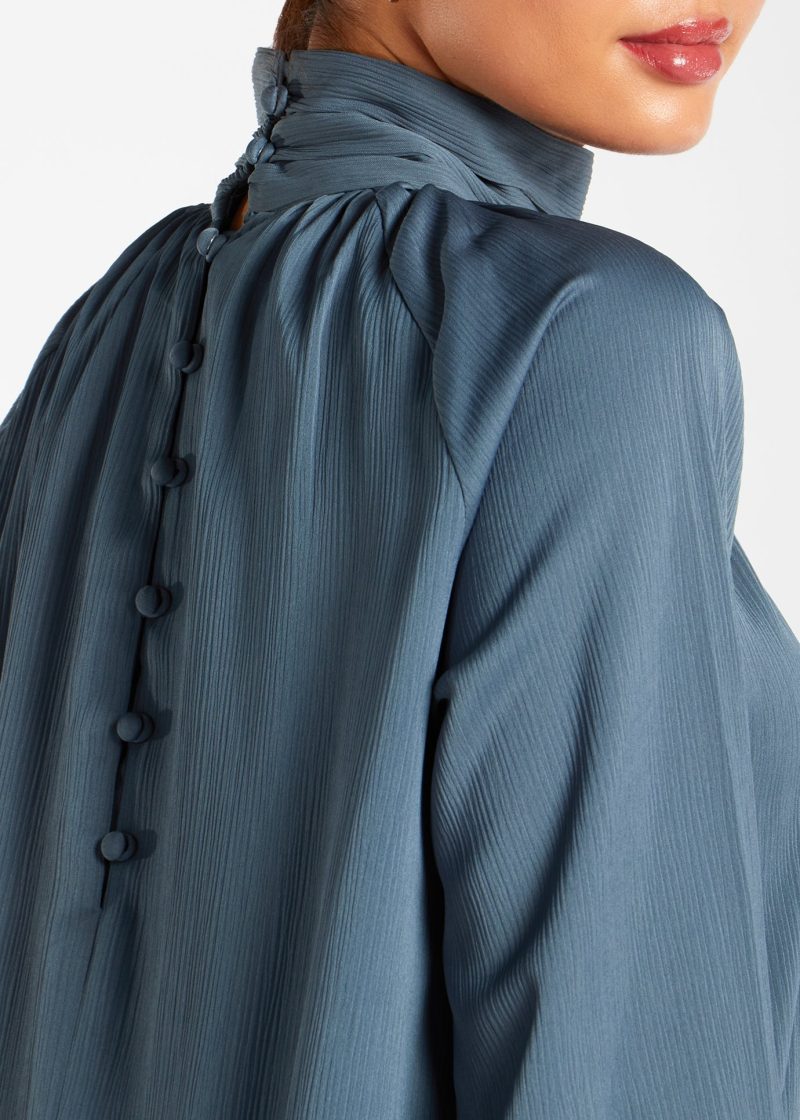 Crystal Blue Pleat Abaya 4