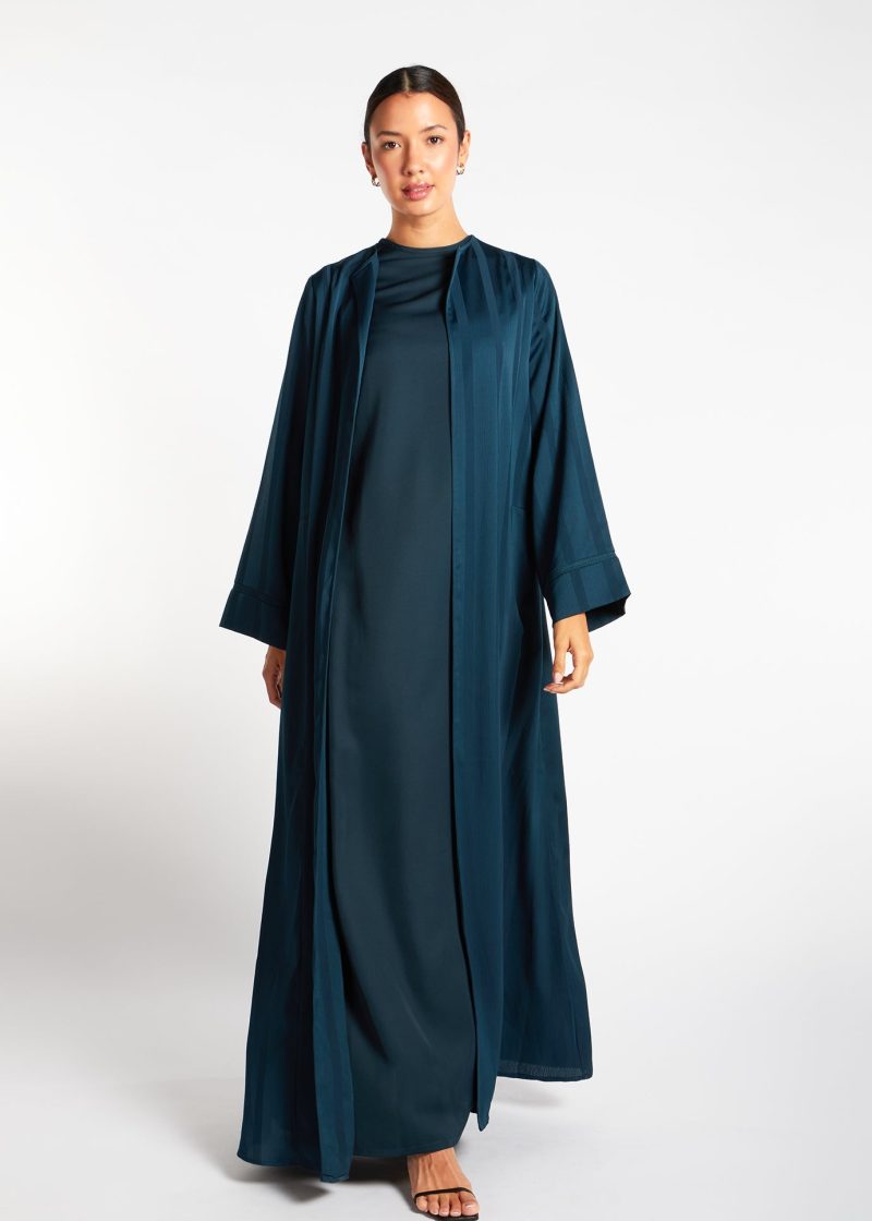 Lace Trim Open Abaya Green 1