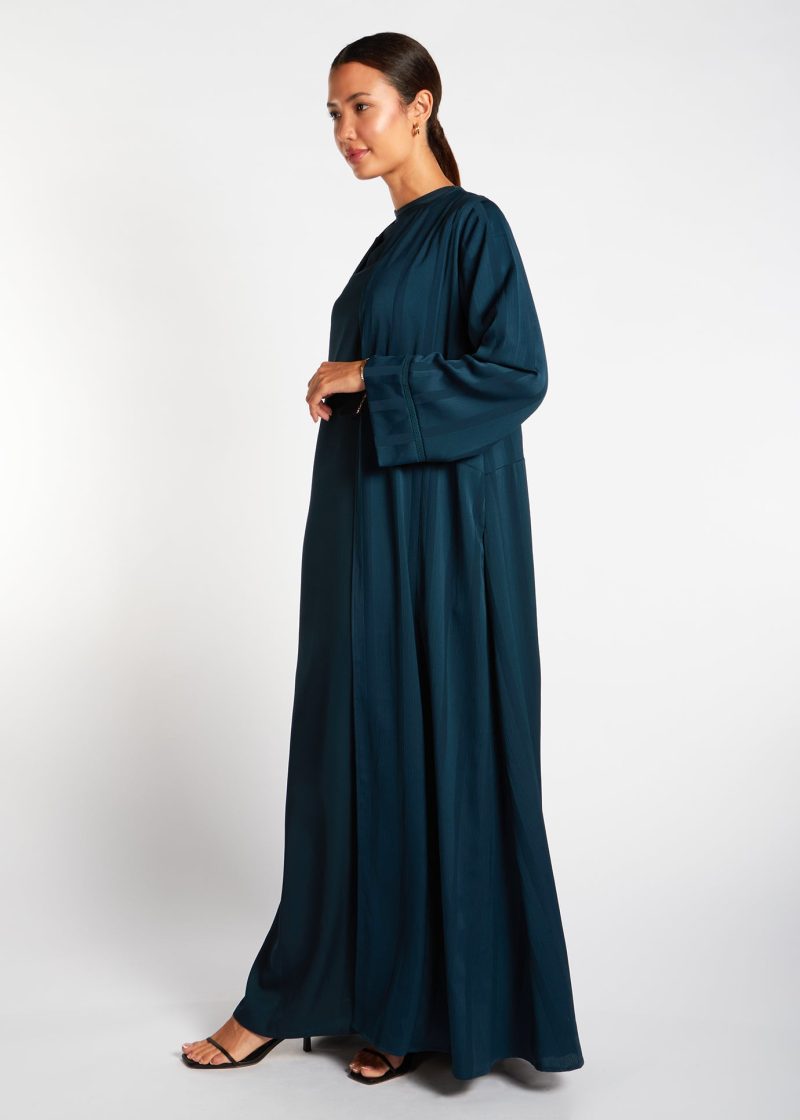 Lace Trim Open Abaya Green 2