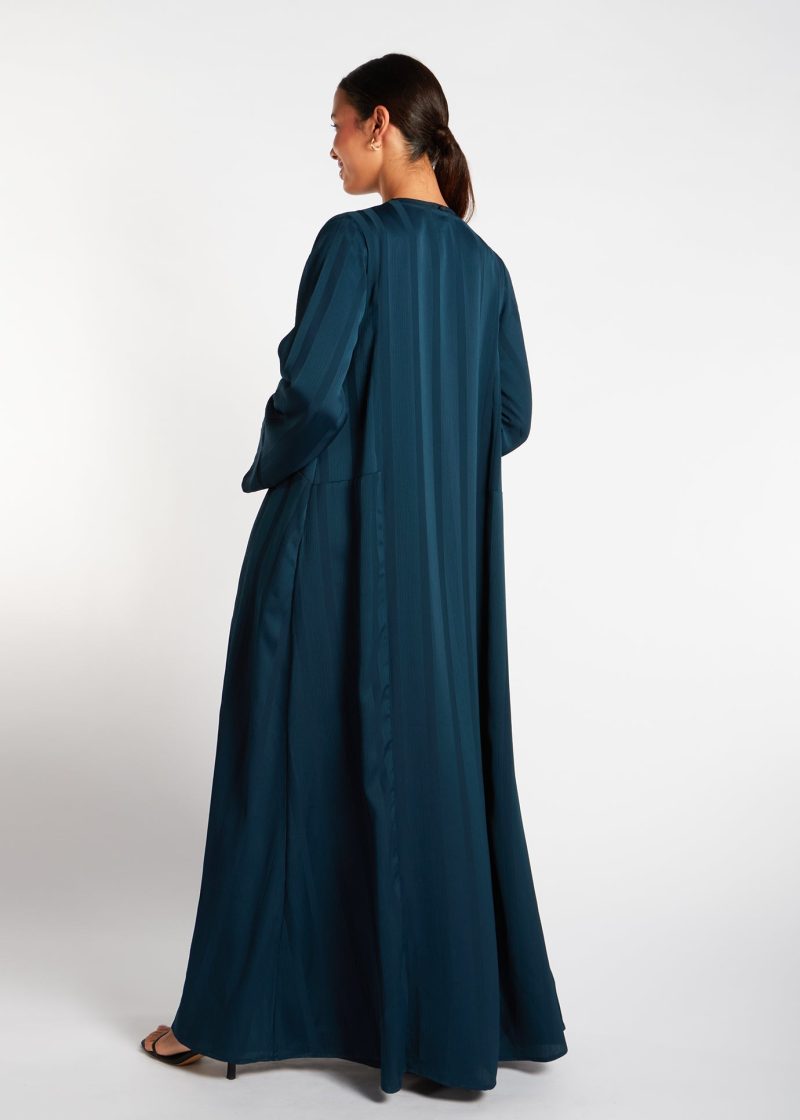 Lace Trim Open Abaya Green 3