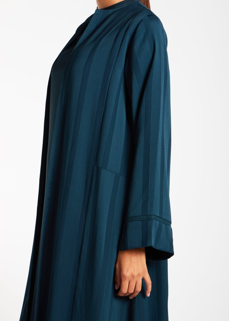 Lace Trim Open Abaya Green 4