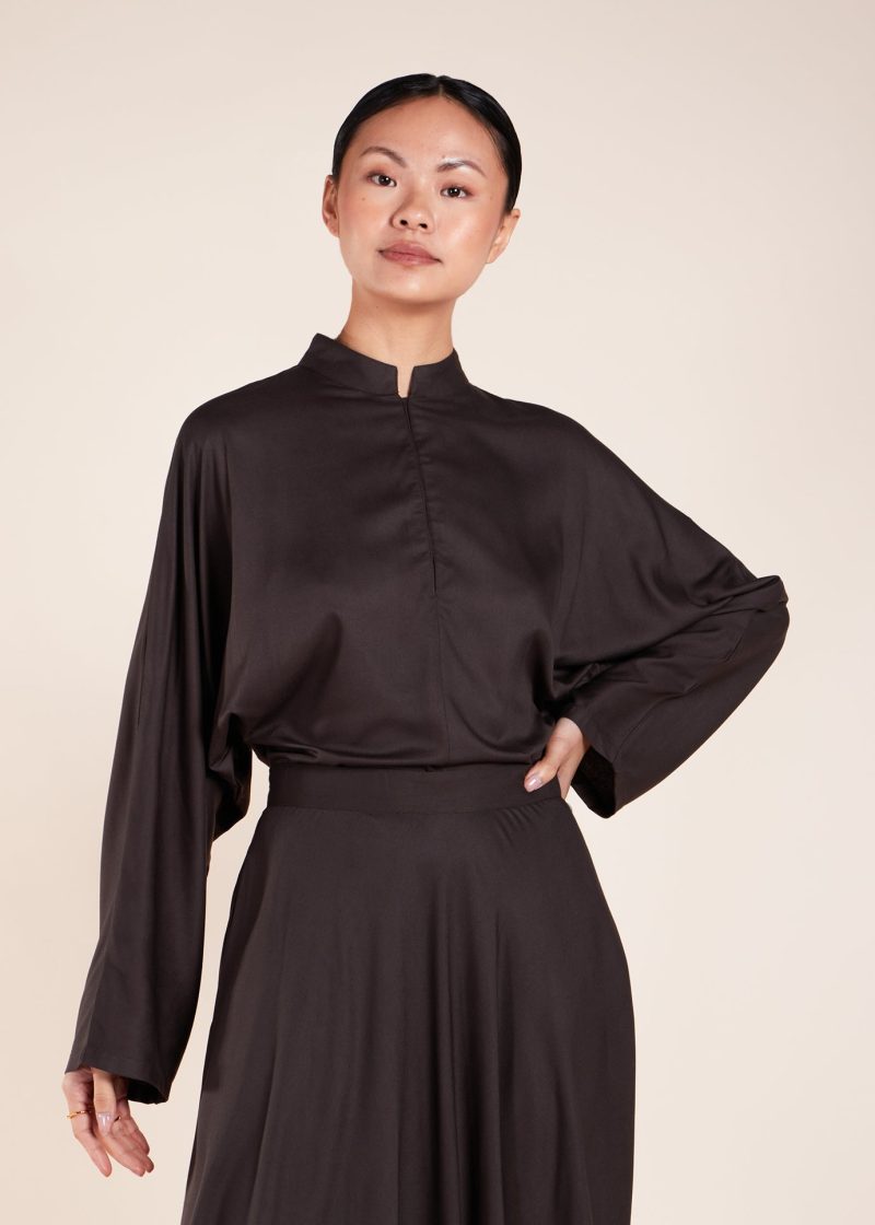 Mandarin Collar Top Charcoal 7