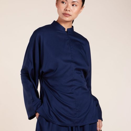 Mandarin Collar Top Navy 4