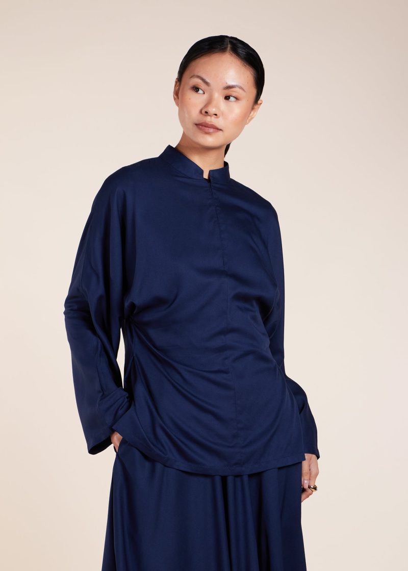 Mandarin Collar Top Navy 4