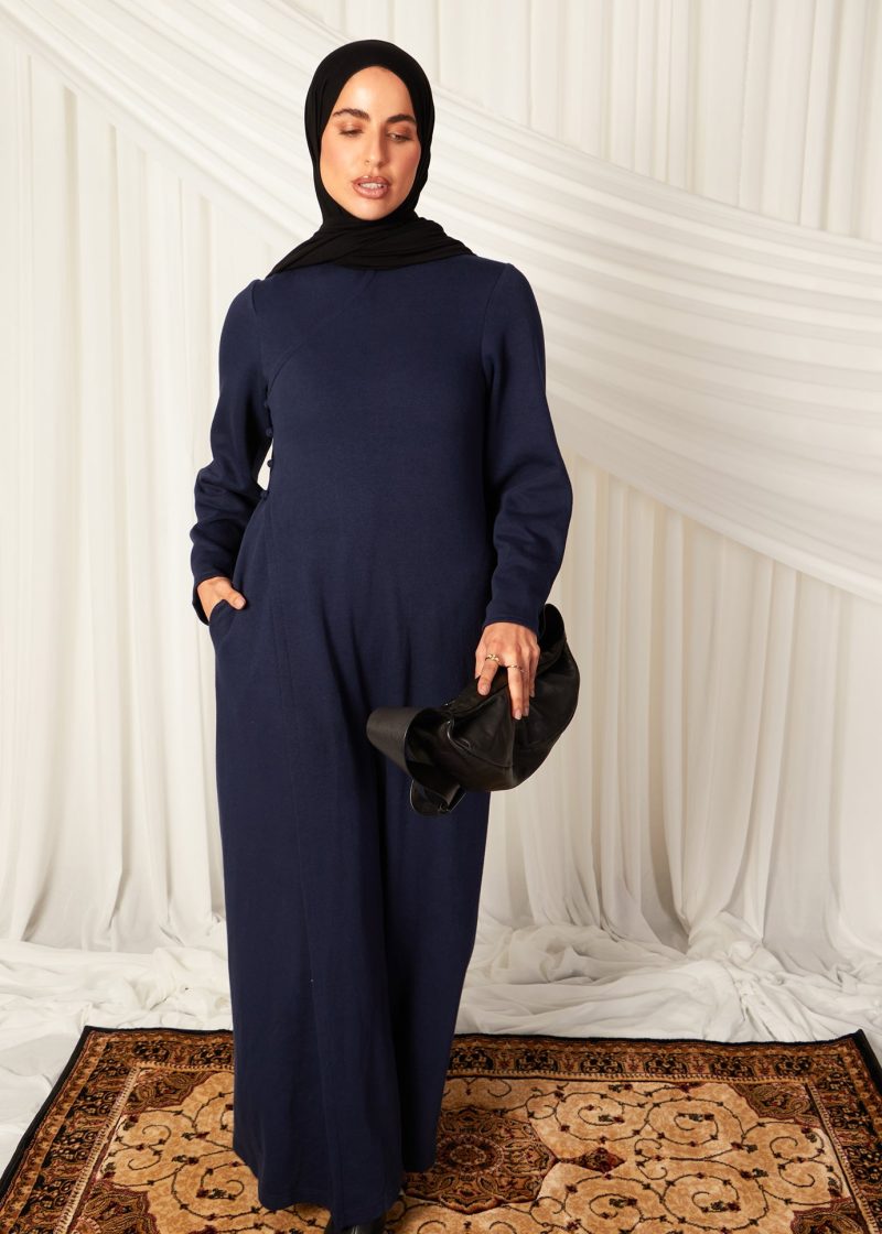 Mandarin Wrap Abaya Navy 1