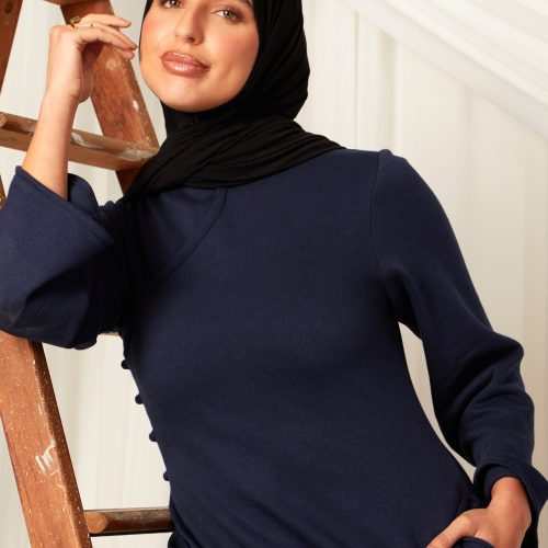 Mandarin Wrap Abaya Navy 4