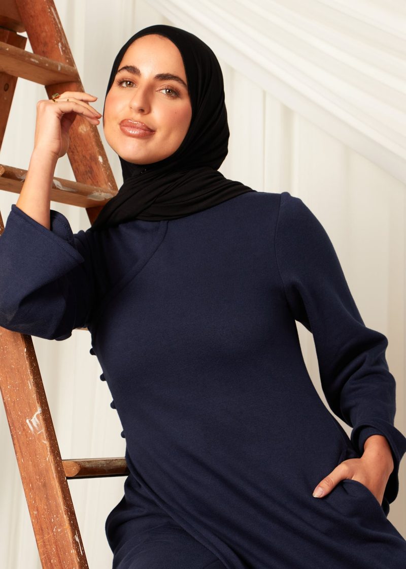 Mandarin Wrap Abaya Navy 4