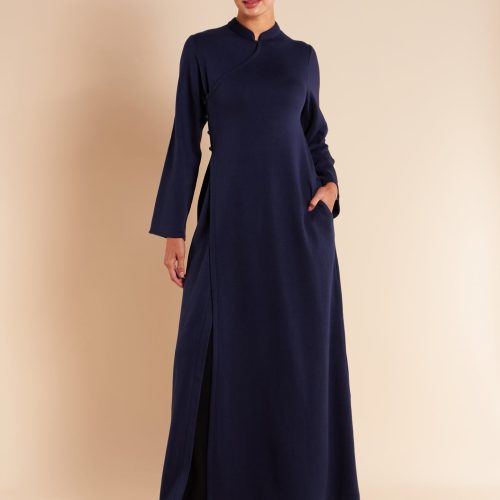 Mandarin Wrap Abaya Navy 5