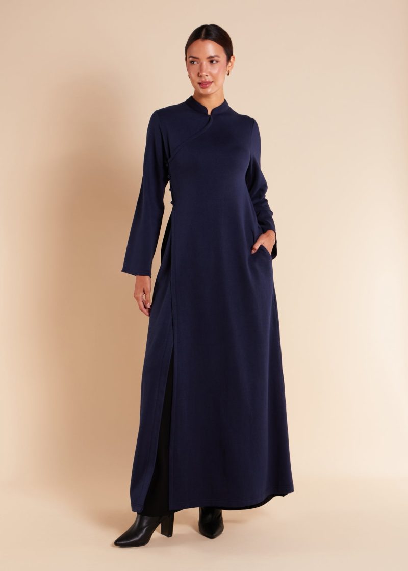 Mandarin Wrap Abaya Navy 5