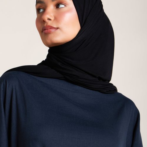 Navy Linen Boat Neck Abaya 3