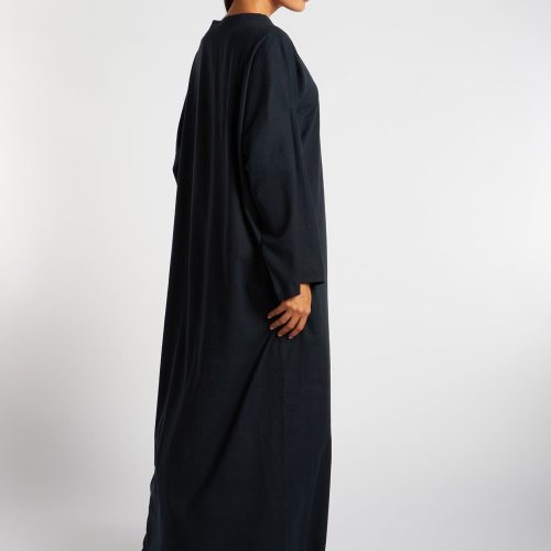 Navy Linen Boat Neck Abaya 4