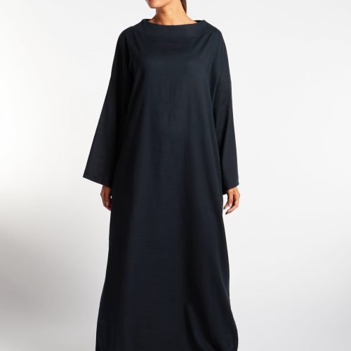 Navy Linen Boat Neck Abaya 6