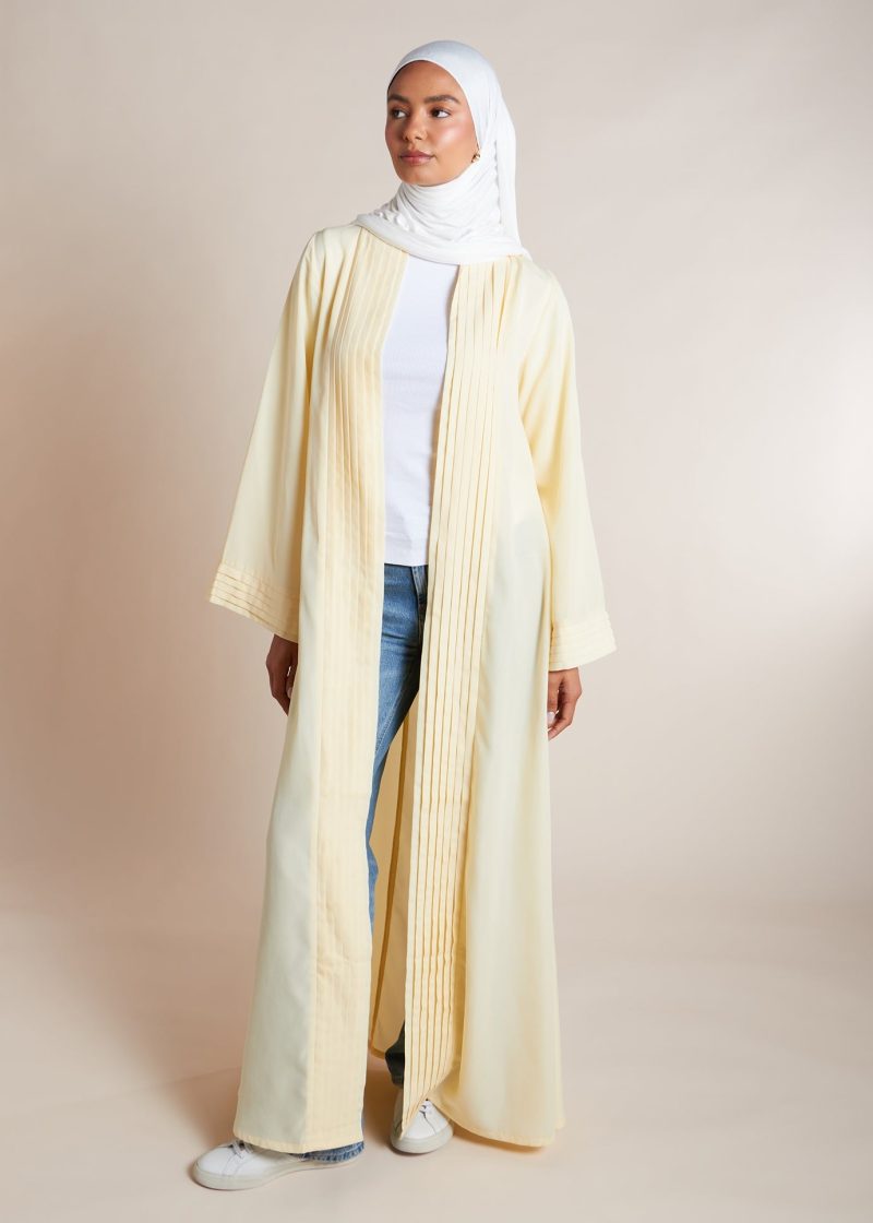 Open Pleat Abaya Buttercream 1