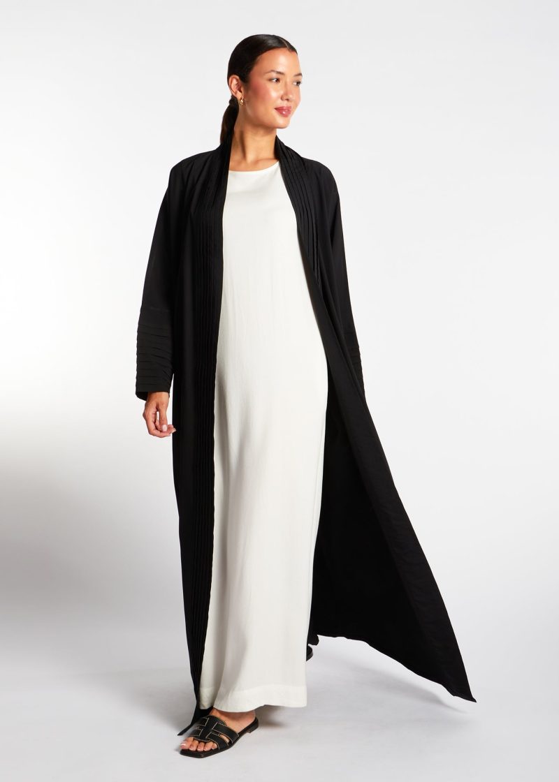 Pleated Open Abaya Black 1