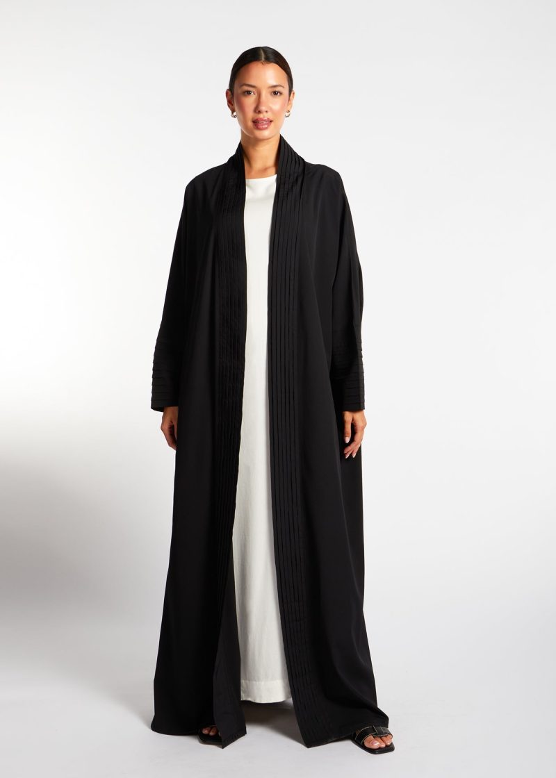 Pleated Open Abaya Black 2