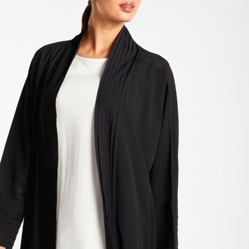 Pleated Open Abaya Black 4