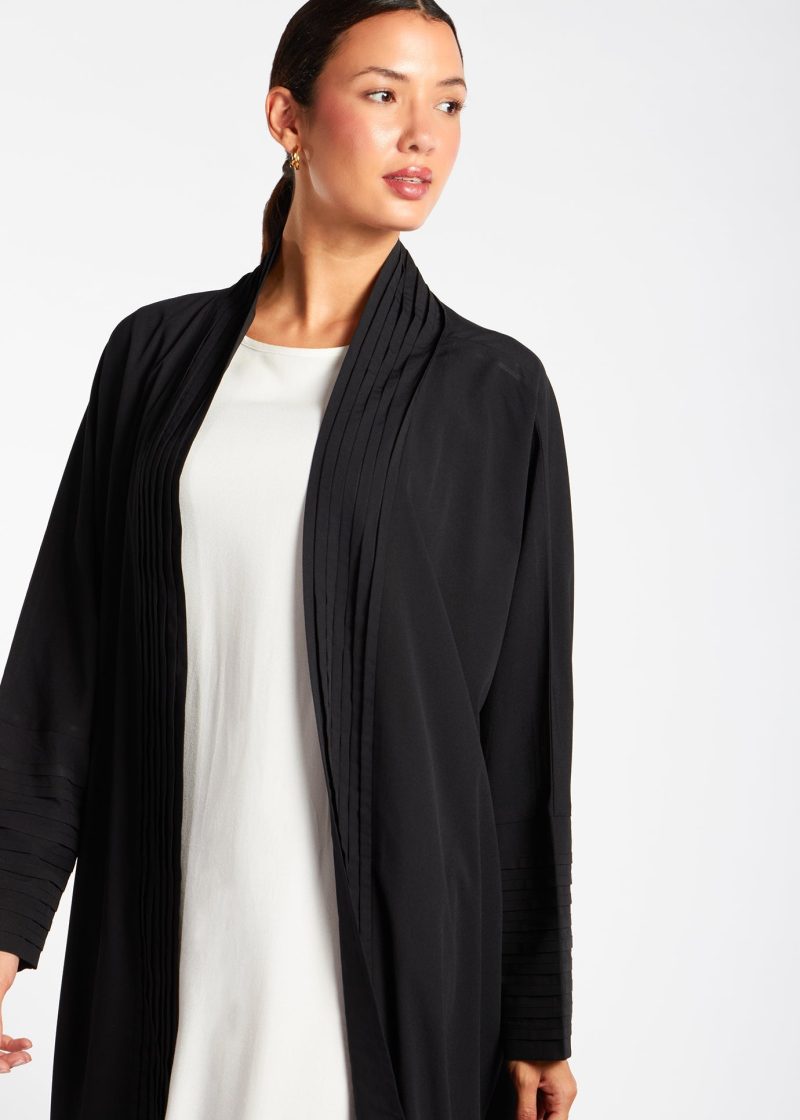 Pleated Open Abaya Black 4