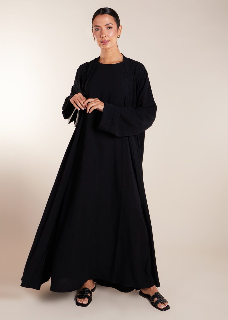 Two Piece Open Abaya with Slip Black 1 c34c96cb 1eef 4247 8b79 5d99d824189d