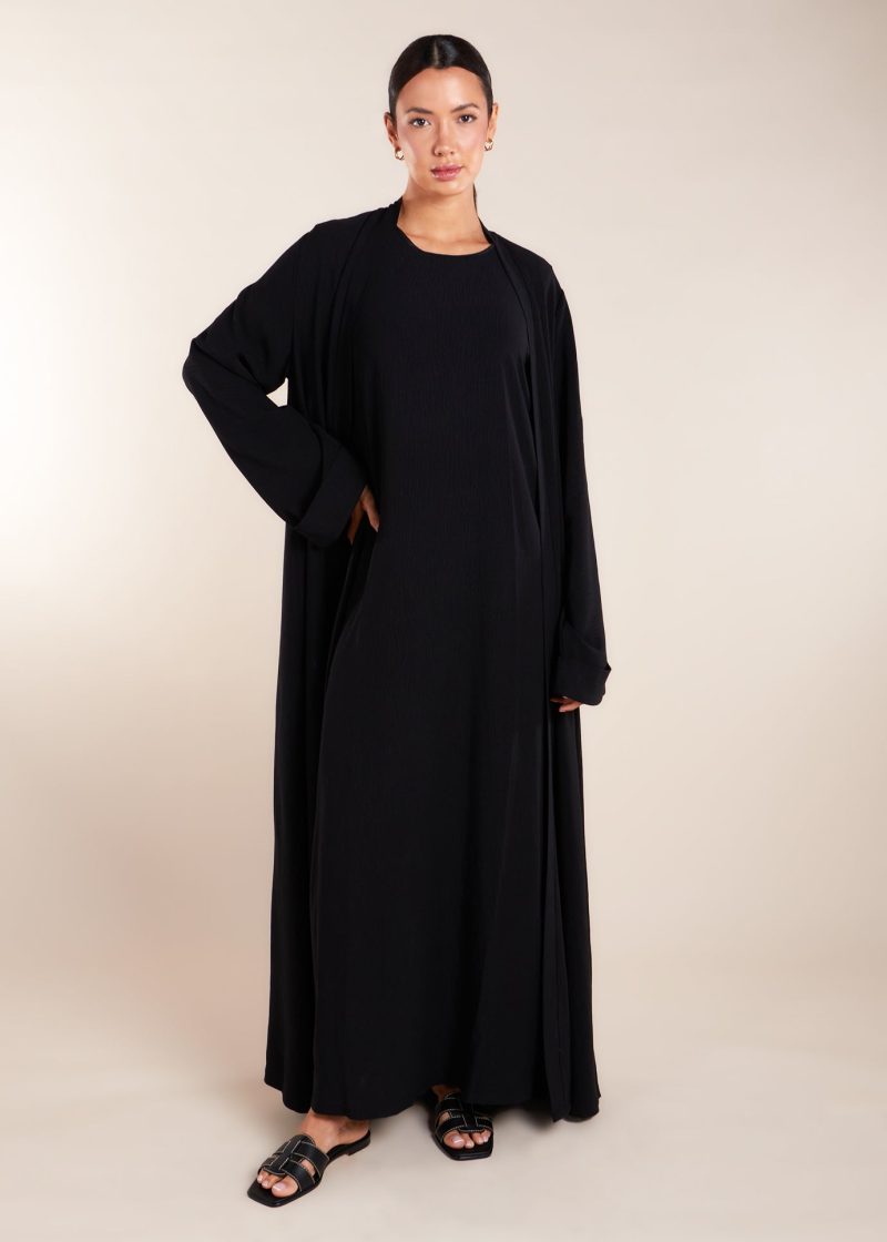 Two Piece Open Abaya with Slip Black 2 043f4d4c 4a92 4ab4 bc80 ff2d0bc77251