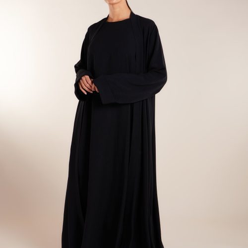 Two Piece Open Abaya with Slip Black 5 4ee8bd59 247a 4b04 affa ee6d8a80457e