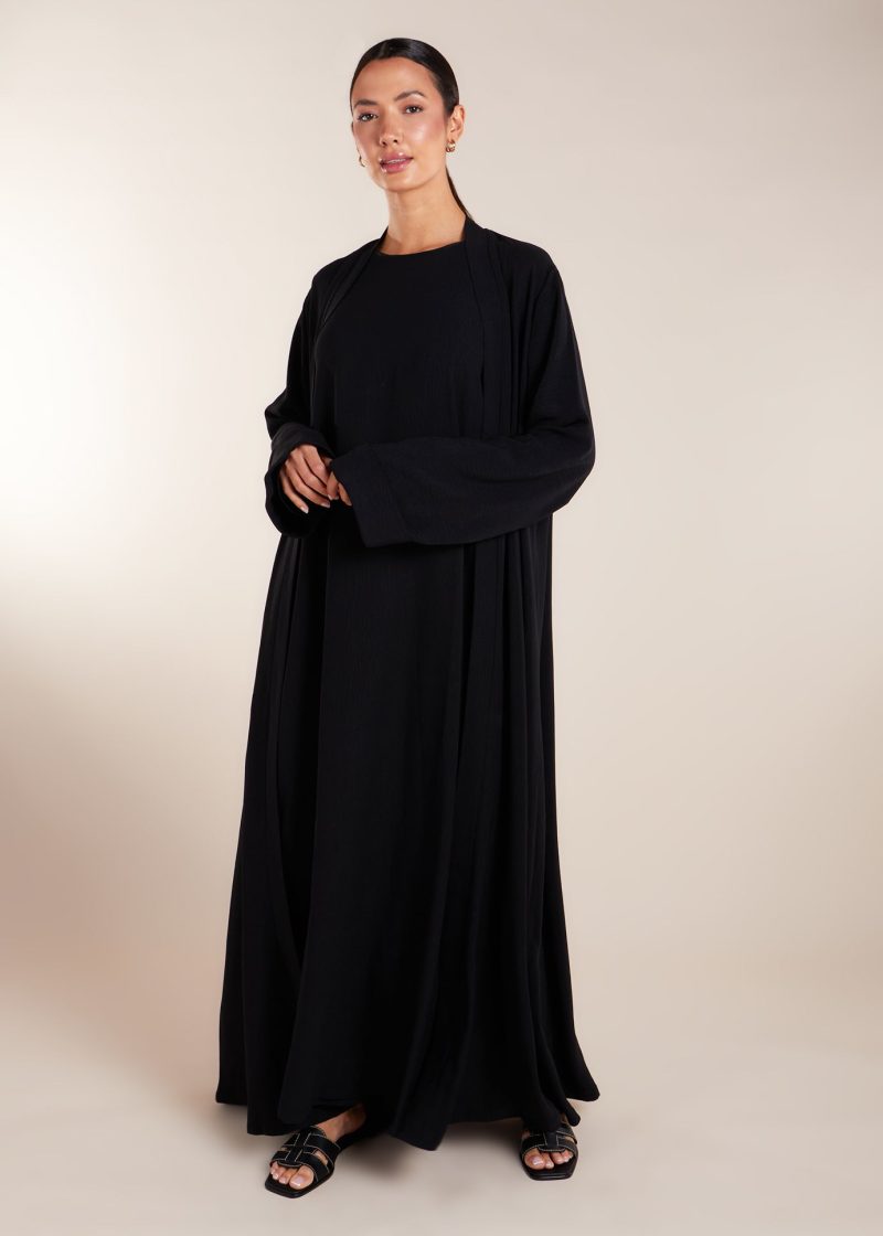 Two Piece Open Abaya with Slip Black 5 4ee8bd59 247a 4b04 affa ee6d8a80457e