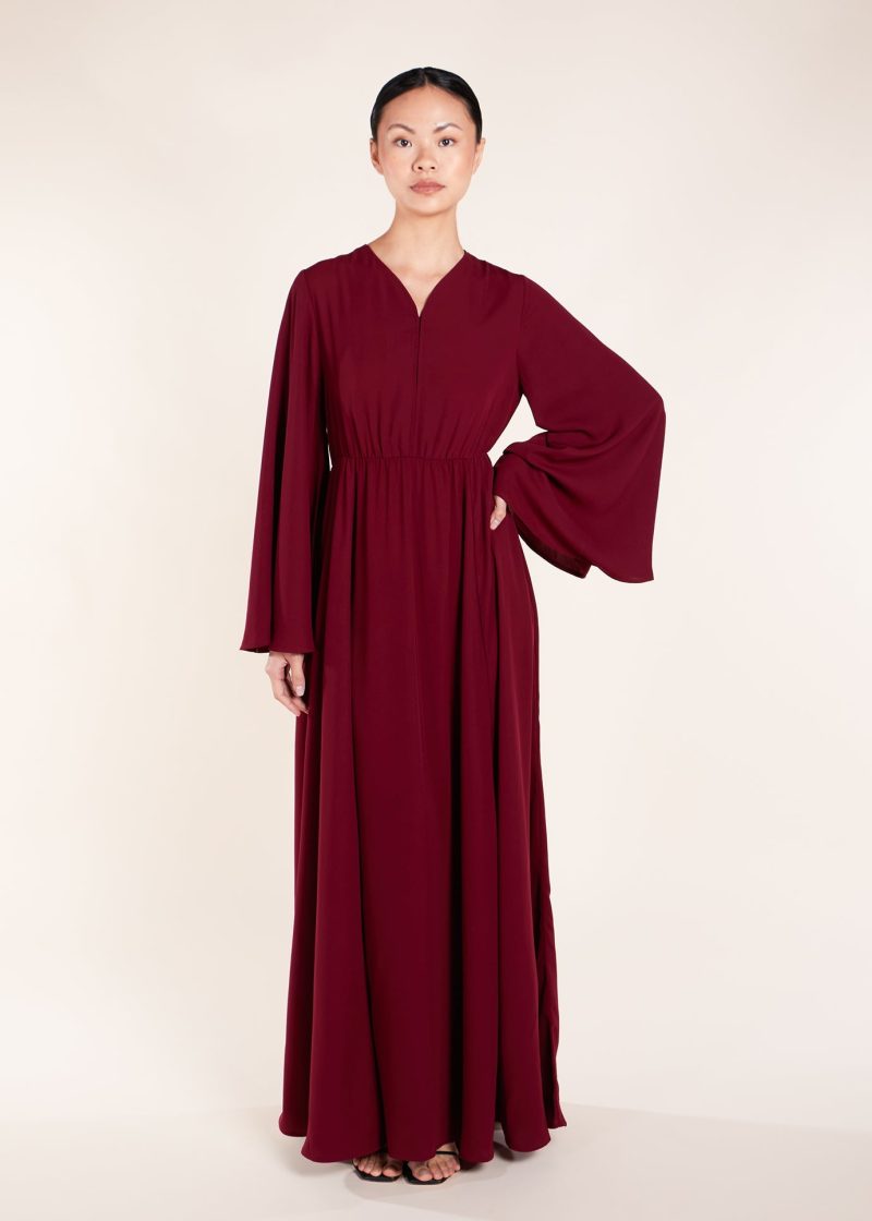 Waist Pleat Abaya Plum 1