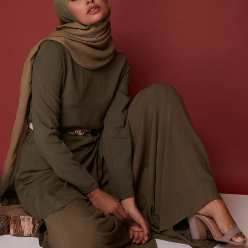 full flare trousers khaki lookbook 5