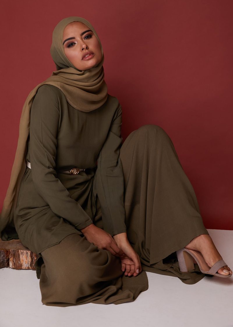 full flare trousers khaki lookbook 5